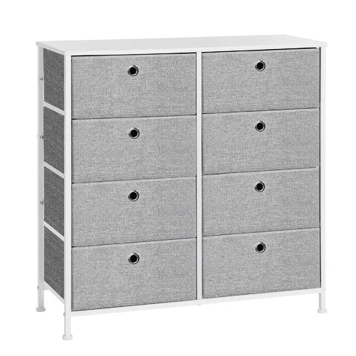 8 Drawer 31.5'' W Double Dresser Wooden Tabletop And Metal Frame
