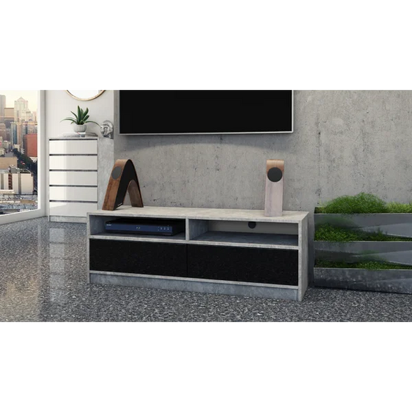 Black Gennine TV Stand for TVs up to 55" Modern Style 2 Open Shelves that Offer Ample Space