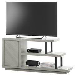 Beige TV Stand for TVs up to 50" Open Shelving At One End Creates Room to Showcase Decorative Accents or Display