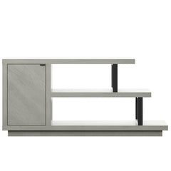 Beige TV Stand for TVs up to 50" Open Shelving At One End Creates Room to Showcase Decorative Accents or Display