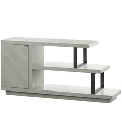 Beige TV Stand for TVs up to 50" Open Shelving At One End Creates Room to Showcase Decorative Accents or Display