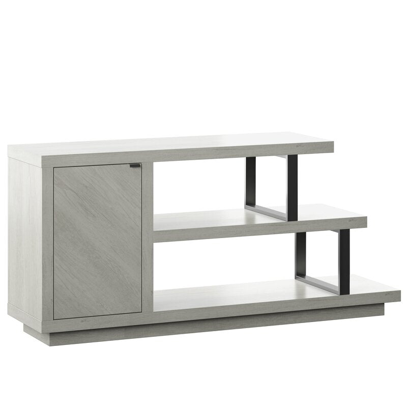 Beige TV Stand for TVs up to 50" Open Shelving At One End Creates Room to Showcase Decorative Accents or Display