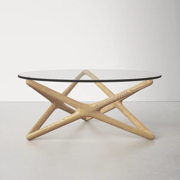 Geo Cross Legs Coffee Table Six-Pointed Star Shape Perfect Addition To Any Sitting Room