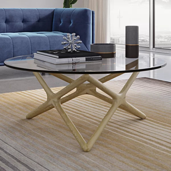 Geo Cross Legs Coffee Table Six-Pointed Star Shape Perfect Addition To Any Sitting Room