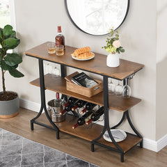 12 Bottle Floor Wine Bottle & Glass Rack in Black/Brown 2 Rows of Stemware Holders