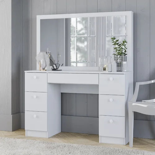 46.33'' Wide 7 Drawers To Storage Vanity with Mirror Solid Manufactured Wood