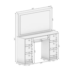 46.33'' Wide 7 Drawers To Storage Vanity with Mirror Solid Manufactured Wood