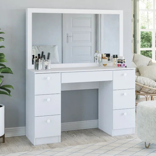 46.33'' Wide 7 Drawers To Storage Vanity with Mirror Solid Manufactured Wood