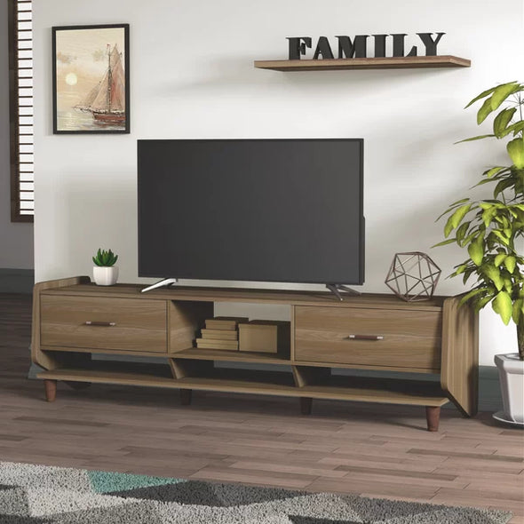 Honey Walnut Gillies TV Stand for TVs up to 78" Cable Management Perfect Organization and Storage