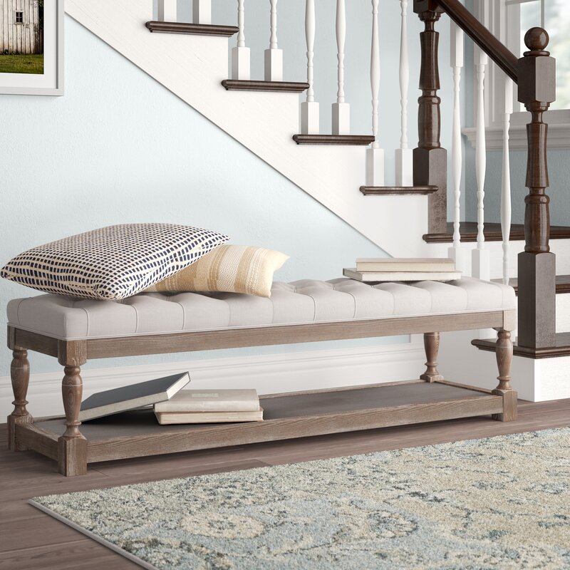 17" H x 26" W x 16" D Upholstered Storage Bench this Upholstered Bench is Beautifully Crafted From Solid Wood with A Tufted, Amply Padded Top