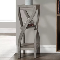Dark Taupe Glasser Rectangular Plant Stand Two Shelves Supported By Twisting Legs