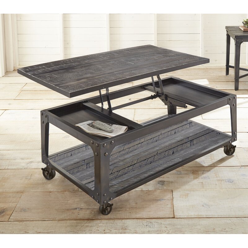 Glastonbury Lift Top Wheel Coffee Table with Storage Hardwood Solid