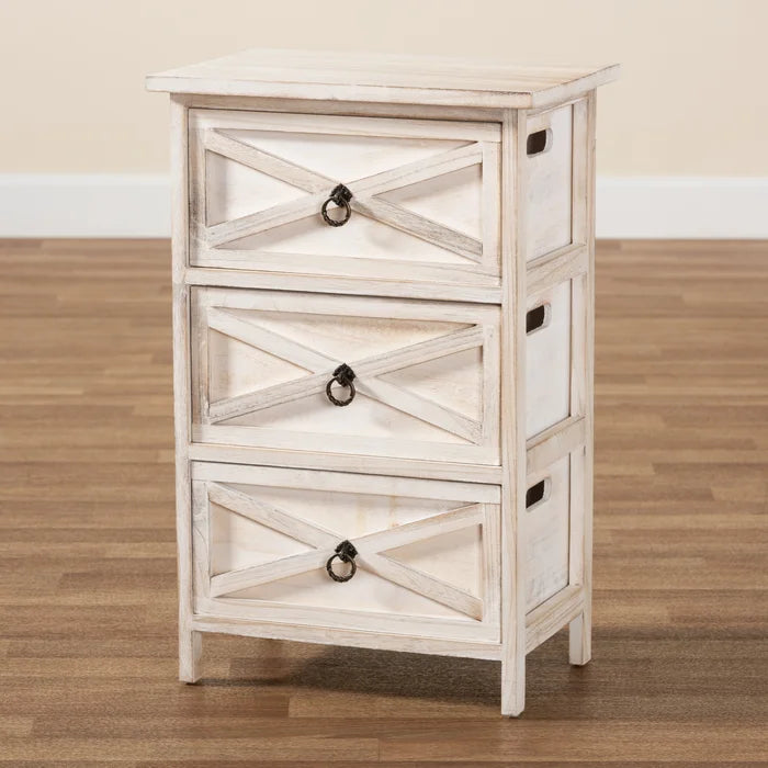 Gline 24.4'' Tall 3 Drawer Accent Chest Features Decorative Metal Ring Pulls