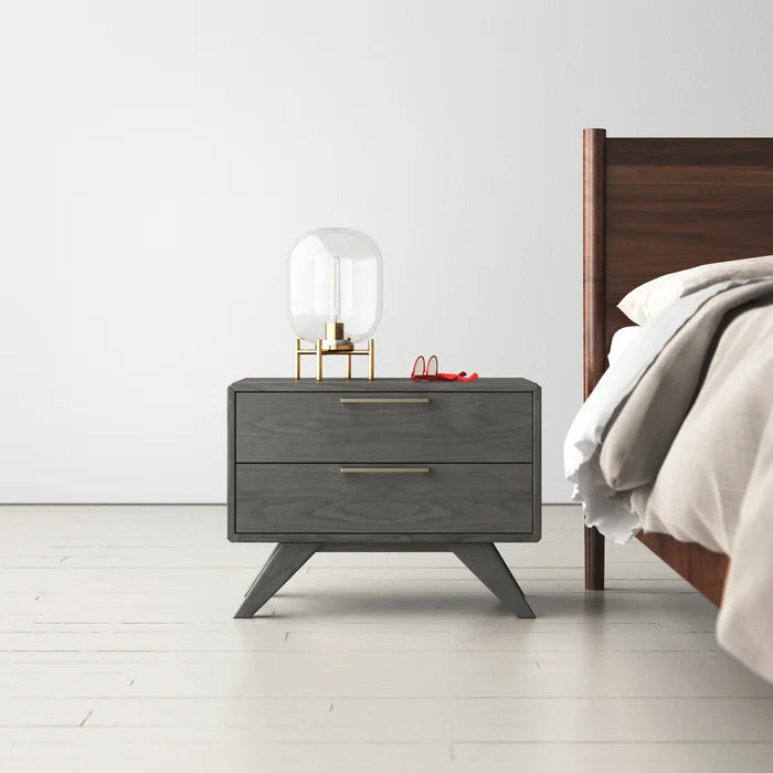 Solid Wood Gray Wash Glow 18'' Tall 2 - Drawer Mid-Century Modern Nightstand
