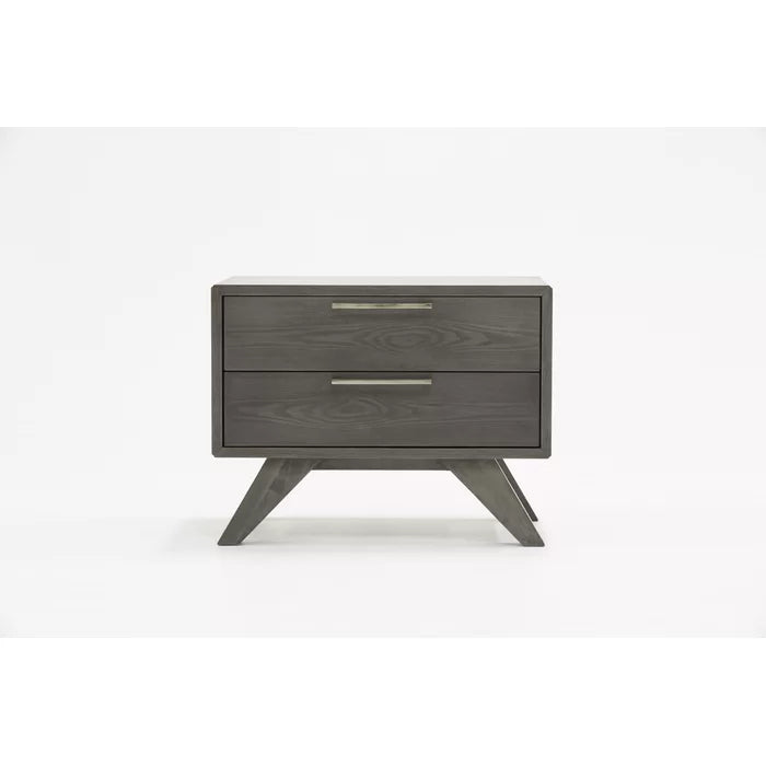 Solid Wood Gray Wash Glow 18'' Tall 2 - Drawer Mid-Century Modern Nightstand