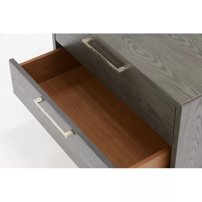 Solid Wood Gray Wash Glow 18'' Tall 2 - Drawer Mid-Century Modern Nightstand