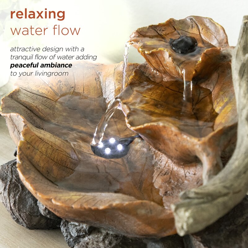 Fiberglass Leaf Tabletop Fountain with Light This fountain is Perfect for Tabletops in your Office, Entryway