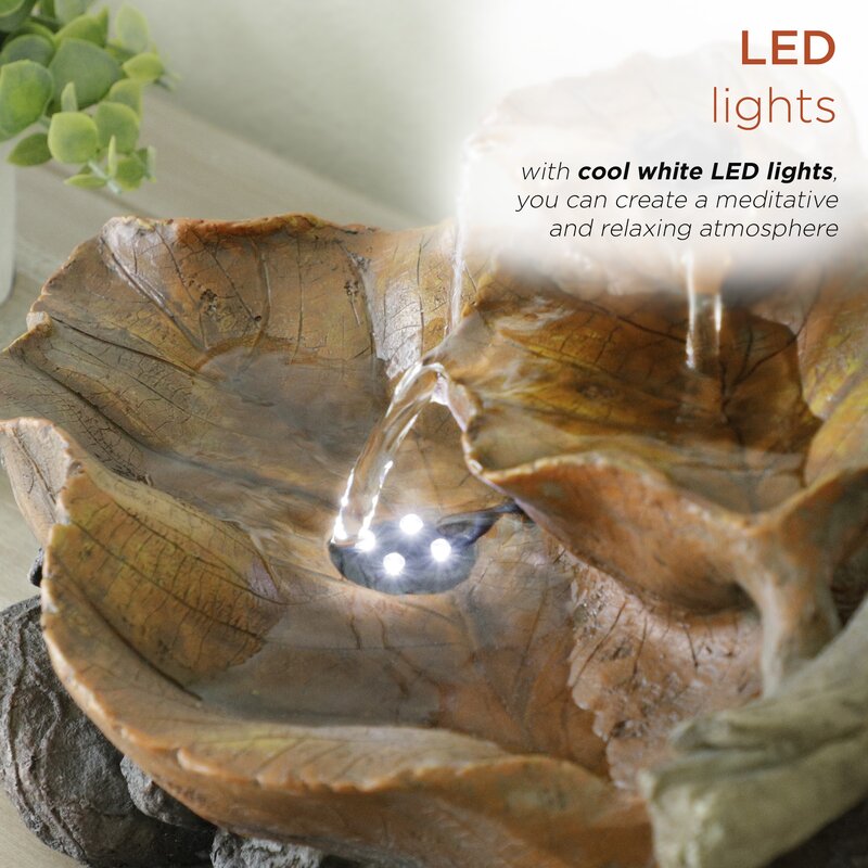 Fiberglass Leaf Tabletop Fountain with Light This fountain is Perfect for Tabletops in your Office, Entryway