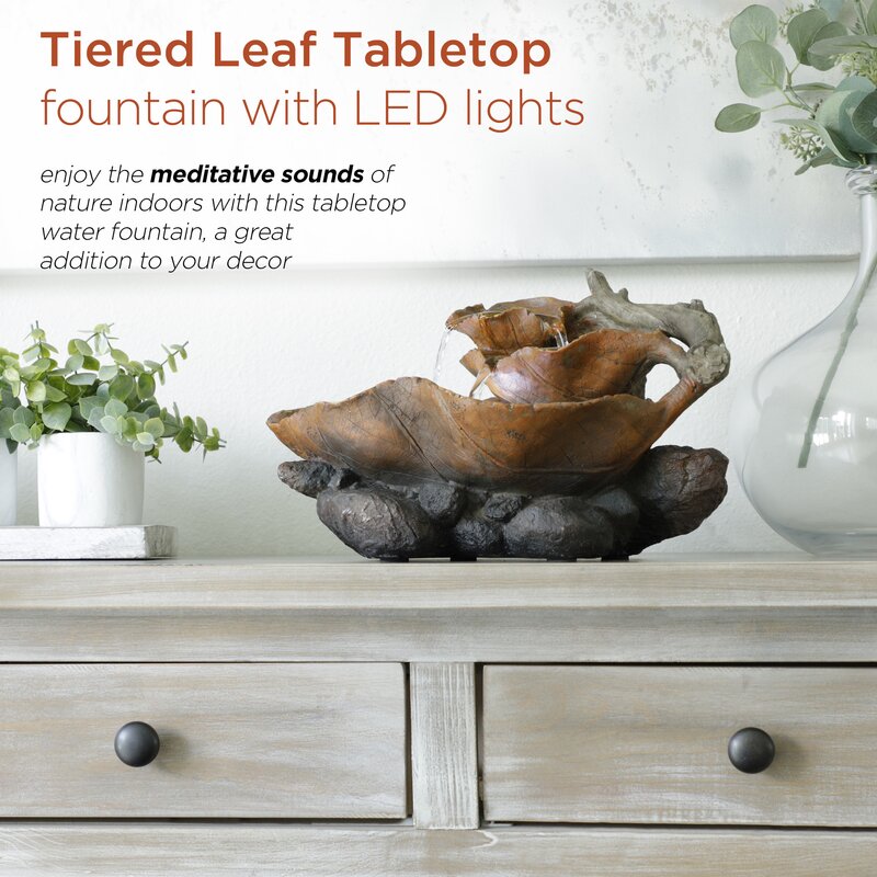 Fiberglass Leaf Tabletop Fountain with Light This fountain is Perfect for Tabletops in your Office, Entryway