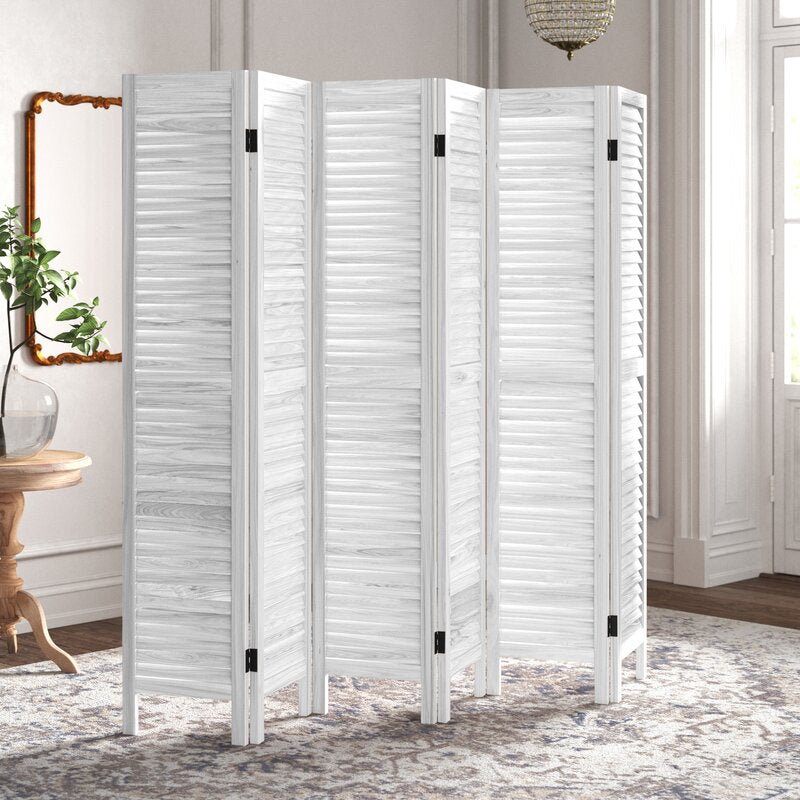 White Goku 96'' W x 67'' H 6 - Panel Solid Wood Folding Room Divider