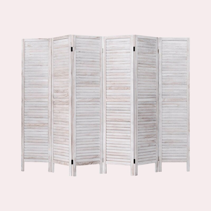 White Goku 96'' W x 67'' H 6 - Panel Solid Wood Folding Room Divider