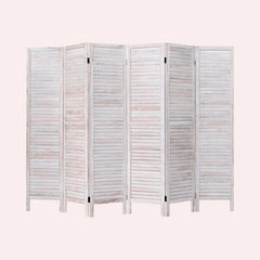White Goku 96'' W x 67'' H 6 - Panel Solid Wood Folding Room Divider