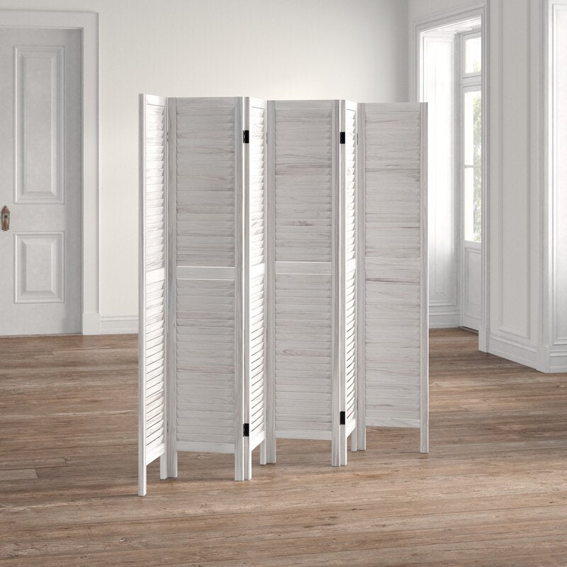 White Goku 96'' W x 67'' H 6 - Panel Solid Wood Folding Room Divider