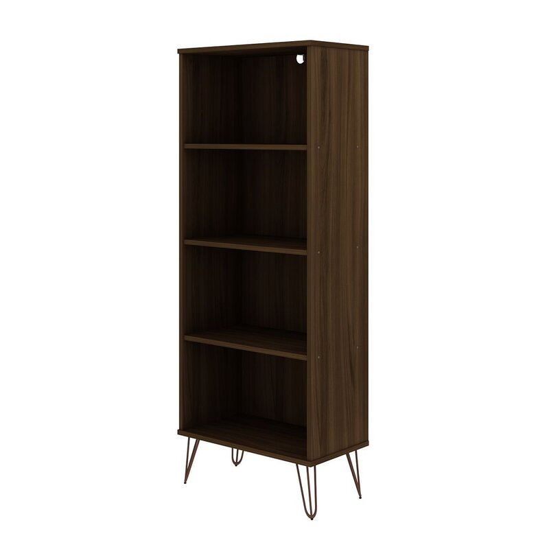 (4 Shelves) 54" H x 21" W x 12" D Brown Standard Bookcase Ample Shelving Space to Show off your Favorite Reads Wire Splayed Legs