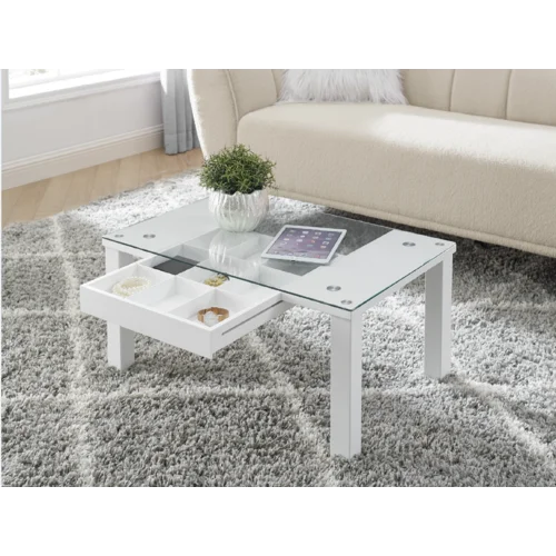 White Gorton 4 Legs Coffee Table with Storage Solid Manufactured Wood