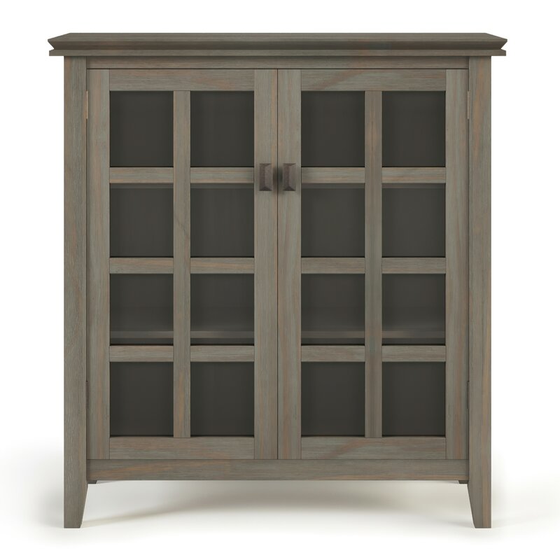 Distressed Gray 40.6 Tall Solid Wood 2 Door Accent Cabinet Display your Favorite Collection