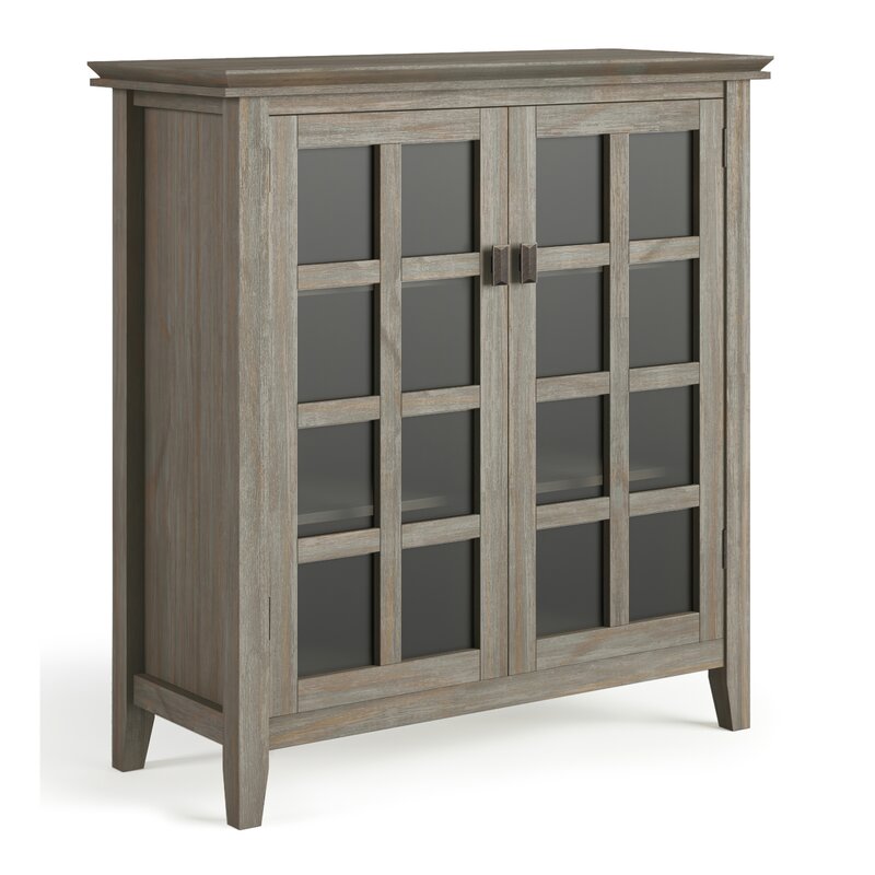 Distressed Gray 40.6 Tall Solid Wood 2 Door Accent Cabinet Display your Favorite Collection