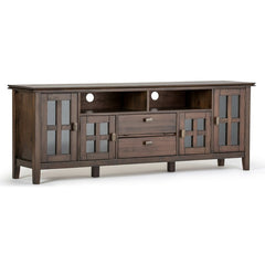 Natural Aged Brown Solid Wood TV Stand for TVs up to 78" Open the Doors to find Space for DVDs and CDs