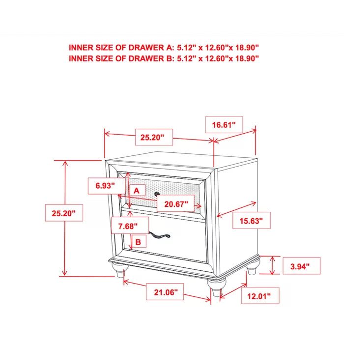 Govea 25.25'' Tall 2 - Drawer Modern Style Nightstand Perfect Organize