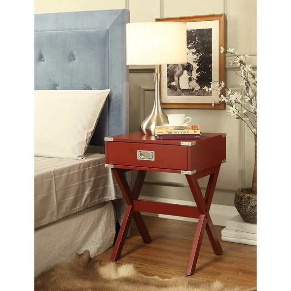 1 Grable Cross Legs End Table with Flush Mount Drawer Storage in Red