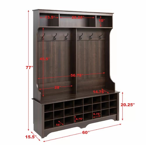 Espresso Gracie 60'' Wide Hall Tree with Bench Constructed from Non Toxic