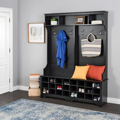 Black Gracie 60'' Wide Hall Tree with Bench Six Strong Double Coat Hooks
