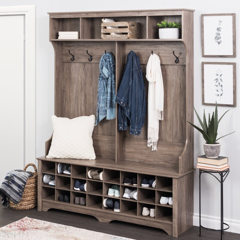 Drifted Gray 60'' Wide Hall Tree with Bench Organize and Style your Entryway Six-Strong Double Coat Hooks