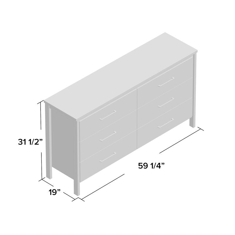 Seaside Pine 6 Drawer 59.25'' W Providing Plenty of Storage Space 6 Practical Drawers with Metal Handles