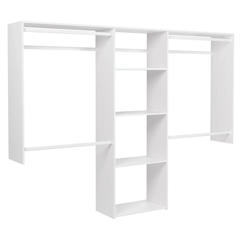 48" W - 96" W Closet System Starter Kit Four Rods Let you Hang your Wardrobe, Five Shelve