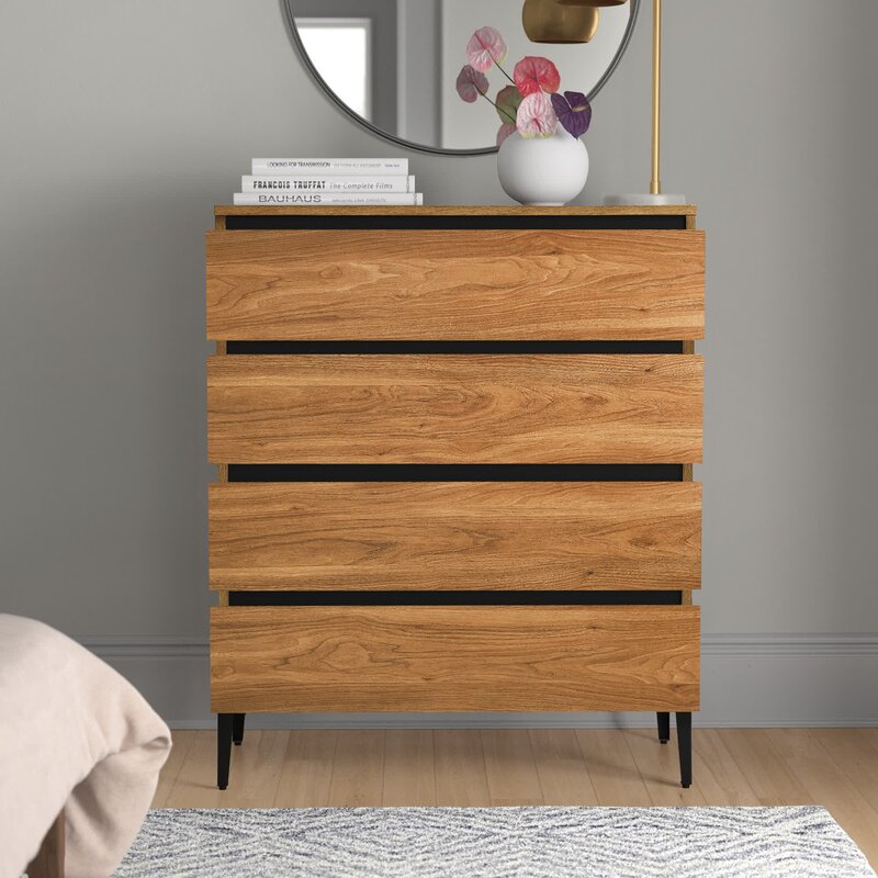 English Oak Grimaldo 4 Drawer 36'' W Chest Engineered Wood