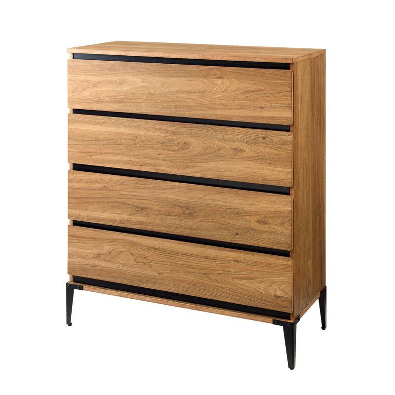 English Oak Grimaldo 4 Drawer 36'' W Chest Engineered Wood