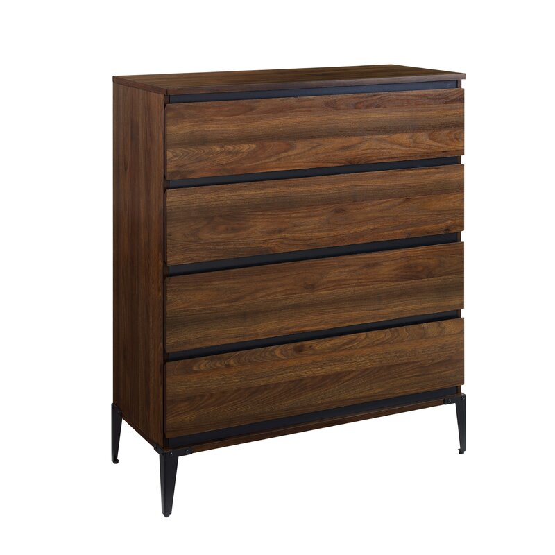 Grimaldo 4 Drawer 36'' W Chest Dark Walnut Engineered Wood