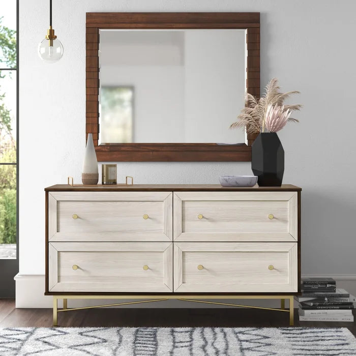 Dark Walnut White Grimmett 4 Drawer 56'' W Double Dresser Features Wood Grain