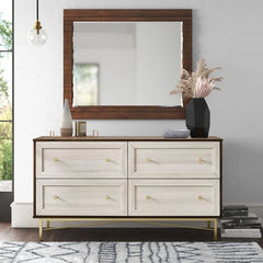 Dark Walnut White Grimmett 4 Drawer 56'' W Double Dresser Features Wood Grain