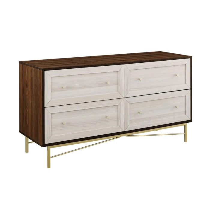 Dark Walnut White Grimmett 4 Drawer 56'' W Double Dresser Features Wood Grain
