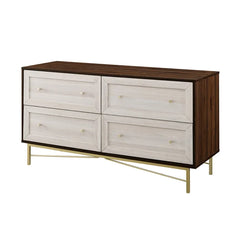 Dark Walnut White Grimmett 4 Drawer 56'' W Double Dresser Features Wood Grain