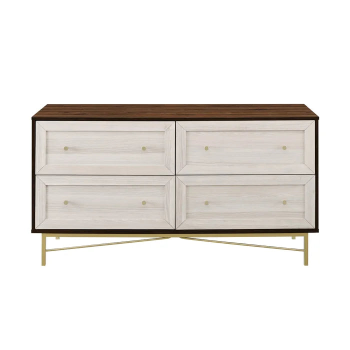 Dark Walnut White Grimmett 4 Drawer 56'' W Double Dresser Features Wood Grain