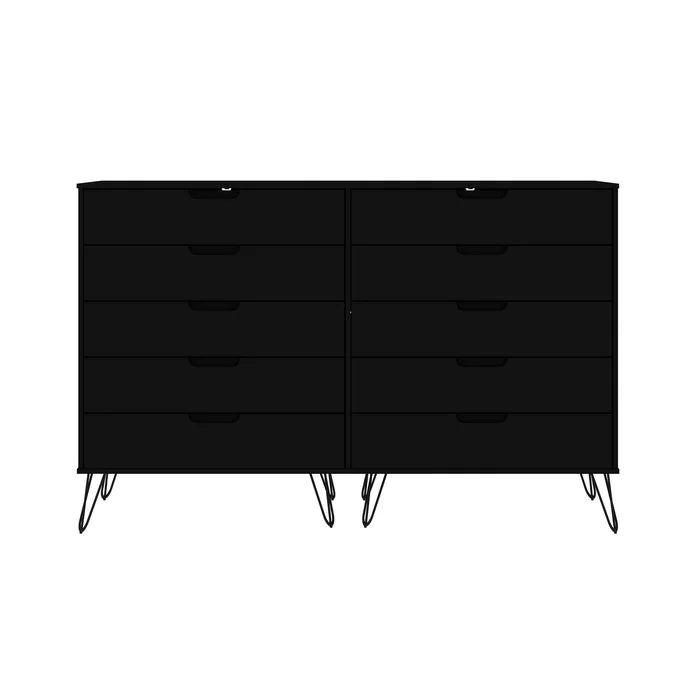 Black Grisby 10 Drawer 69.72'' W Double Dresser Crafted from Engineered Wood