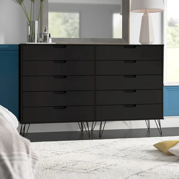 Black Grisby 10 Drawer 69.72'' W Double Dresser Crafted from Engineered Wood