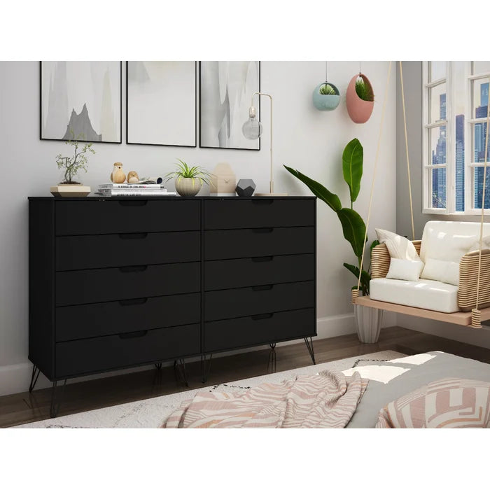 Black Grisby 10 Drawer 69.72'' W Double Dresser Crafted from Engineered Wood